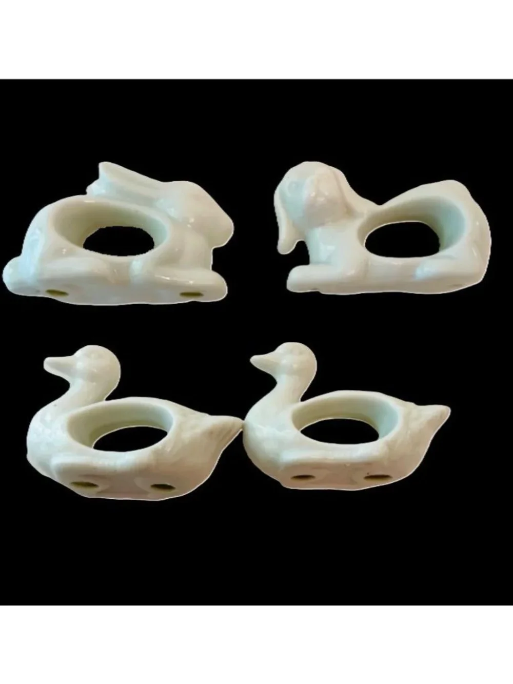 Vintage Napkin Holder Rings White Porcelain Animals Set of 4 with Box 1984